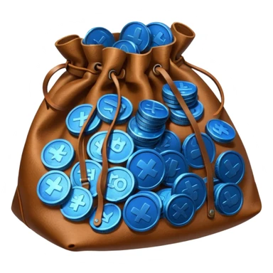 blue coins inside a brown bag sticker