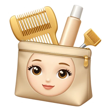 Lux A comb, an elastic band, a hairpin and face cream are in a beige cosmetic lux bag  sticker
