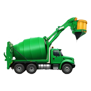 Green mobile compaction truck with a large, extendable arm from off the back of the truck and has a spiked round drum used to crush trash in an open-top dumster sticker