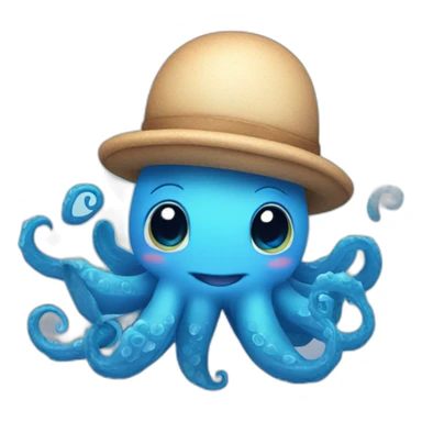 cute blue kraken with adorable face with many hearts around sticker