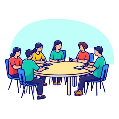 group of people sitting around a table sticker