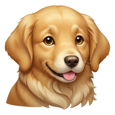 Cinematic Cute Golden Retriever Portrait Emoji, Head tilted playfully and inquisitively, showcasing a rich, glossy golden coat with a healthy sheen, round, sparkling brown eyes filled with curiosity, Simplified yet irresistibly adorable features, highly detailed, glowing with a warm, friendly glow, high shine, affectionate and lively, stylized with a touch of whimsy, bright and endearing, soft glowing outline, capturing the essence of a mischievous yet loving companion, so playful it feels like it could leap out of the screen and into your arms! sticker