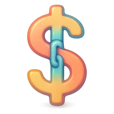 a creative icon combining a dollar sign and a link, with the link forming the vertical bar of the dollar sign, in a soft, semi-realistic, colorful Airbnb icon style, for a money transfer button sticker