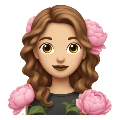 white girl with brown wavy hair holding pink peonies  sticker