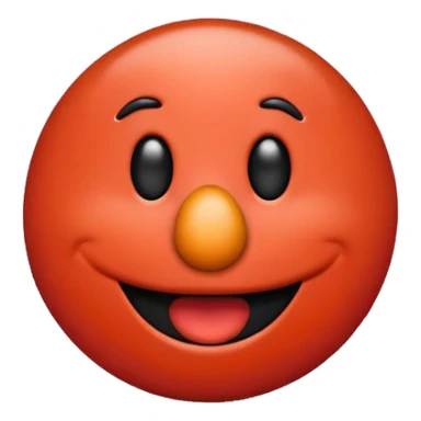Minimalist Elmo emoji, apple style, round red face, wide smile, orange nose sticker