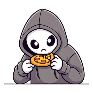Turantula wearing a black hoodie eating pizza sticker