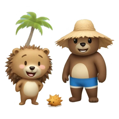 happy beach bear and hedgehog sticker