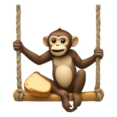Monkey sitting on a swing eating a loaf of bread sticker