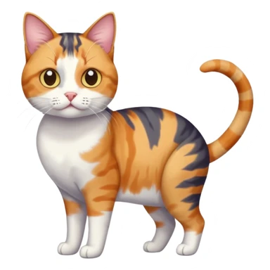 full body anxious looking colourful calico tabby cat with tiny head to large body with fully white front legs sticker