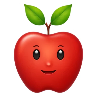 minimalist flat apple emoji, apple with a tiny green leaf, vibrant red color, white background, high resolution 2d vector style sticker