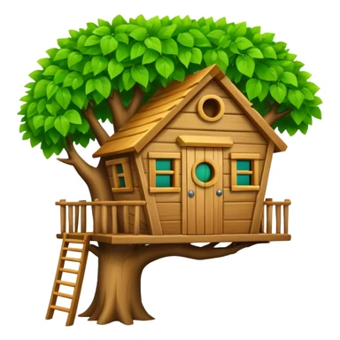 letter W on the side wall of a treehouse in a tree, top leaves visible sticker