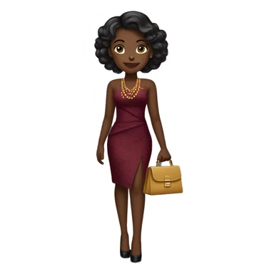 A girl wearing a wine and gold asoebi dress with black heels and bag  sticker