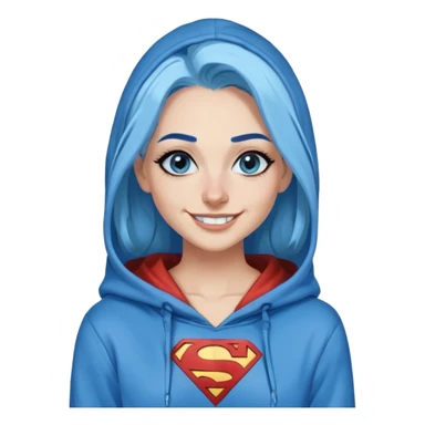 Teeth-showing-Smiling-30-year-old-adult-long-straight-dark-blue-and-light-blue-hair-blue-eyes-thick-black-eyeliner-really-thick-really-long-eye-lashes-sky-blue-superman-no-ears-hoodie-sweatshirt-nose-piercing-lip-piercing sticker