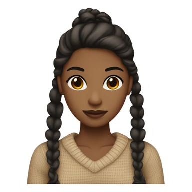 brown skin, brown eyes, black hair, tan sweater, black long ponytail with a tan bow in shot  sticker