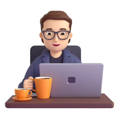 freelancer with laptop and coffee sticker