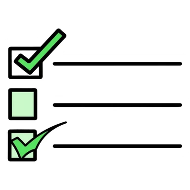 A checklist with a prominent green checkmark on the first item, symbolizing tracking completed tasks and progress sticker