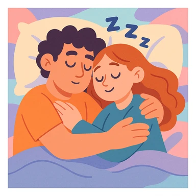 a couple asleep, holding each other, dreamy atmosphere, pastel colors sticker