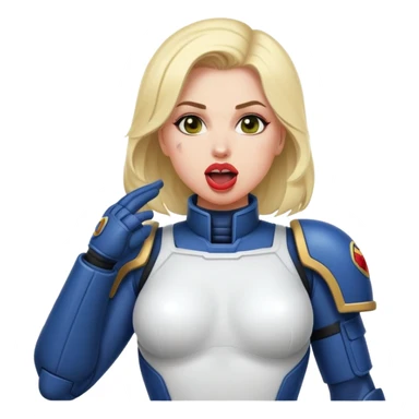 woman space marine in bodysuit salutes tongue out sticker