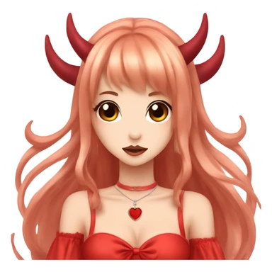 hime gyaru girl, devil horns, red long hair, red dress sticker