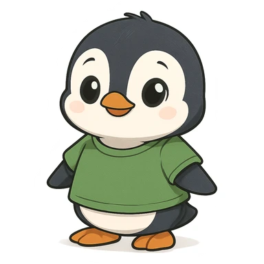 very cute penguin wearing a green t-shirt, cartoon style sticker
