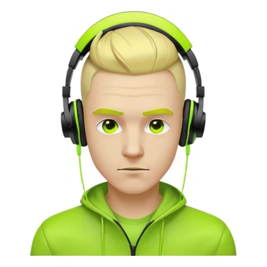 yellow-skinned guy head with slicked back black undercut hair and neon green headphones, cool expression sticker