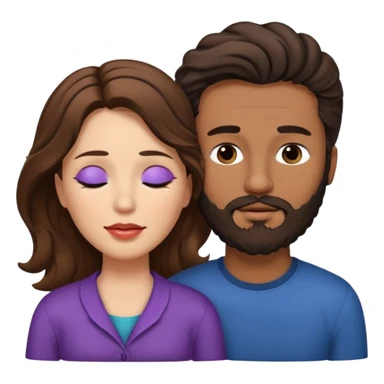 White woman (brown hair with eyes closed) and brown man with black wavy hair (has a a beard with his eyes closed too),The woman has her lips on the forehead of the man. sticker