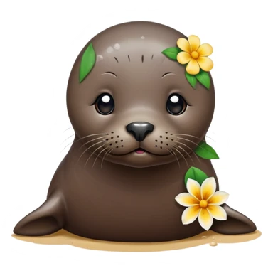 Seal on the beach with the flower on the head sticker