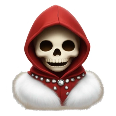 Cute young skull wearing a red velvet hood with white fur trim. sticker