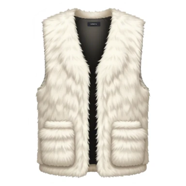 A near-white cream vest featuring both fur-like and fluffy textures, with a minimalist design and no pockets sticker