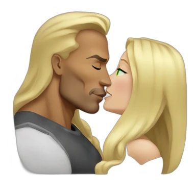 Dwayne Johnson kissing blond woman, with green eyes and very long hair sticker