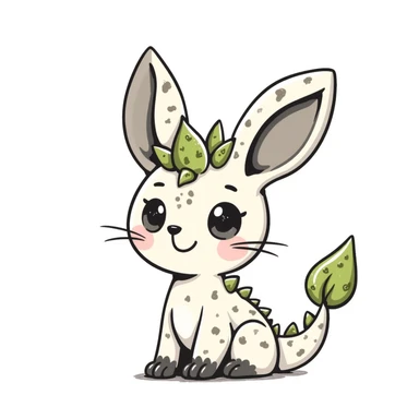 Kawaii bunny plant dragon with tiny spikes, extremely cute, giant sparkly eyes, blushing cheeks, pastel colors, small mouth, adorable expression, colored pencil texture, visible pencil strokes, soft blending, textured shading sticker