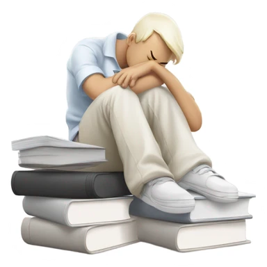 bored student leaning on hand books white sticker