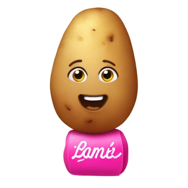 A potato wearing a pink barbie dress sticker