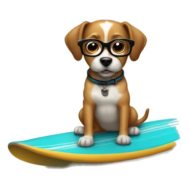 Dog wearing glasses on a surf board sticker