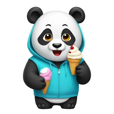 Panda eating ice cream wearing a hoodie sticker