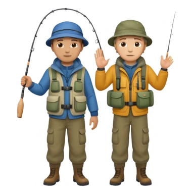 Father and son in fishing gear gesturing that they are cold, full body sticker