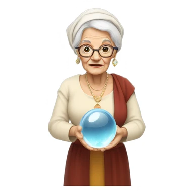 Wise Old Lady Fortune teller with crystal ball looking into the camera sticker