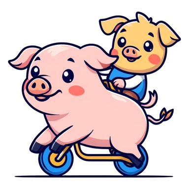 Pig riding a dog sticker