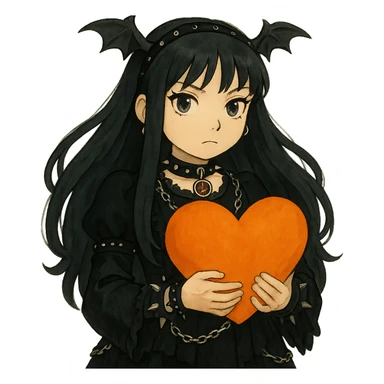 Remove the background while keeping the soft and painterly Ghibli style. Add goth accessories to the character. sticker