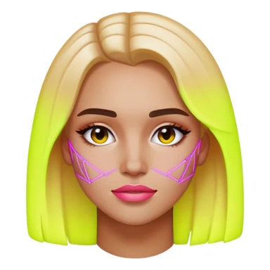 Generate an emoji of "LAINEY," an advanced AI assistant. Half of her face is human, the other half is digital, like a neon grid. sticker