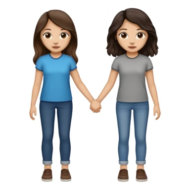 Longer wavy hair for one and straight for the other both dark brown hair. Light skin tone holding hands. Both woman sticker