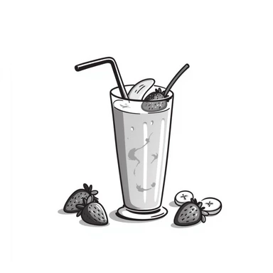protein shake with banana and strawberries around sticker