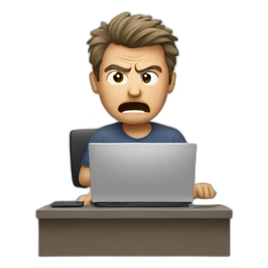An angry man behind the computer sticker