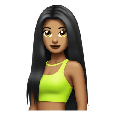 Tanned woman with long black hair dressed in Y2K pop hair, makeup, and neon attire sticker