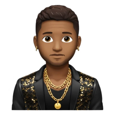 Usher with dark brown hair, black sequin jacket, shirtless with necklace  sticker