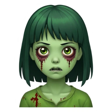 girl zombie with green skin with black hair long with bangs sticker