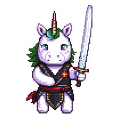 unicorn portrait holding a katana sticker