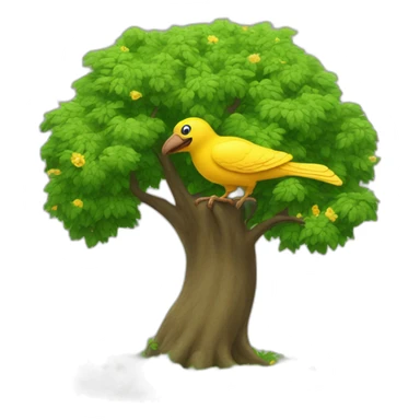 A big spring tree with a big bird sticker