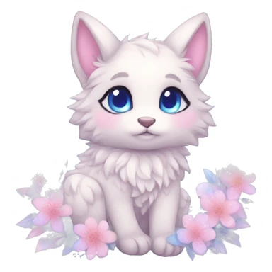 Anthro Cute Cool Blushing Pastel Innocent Shy Kawaii gorgeous sparkly ethereal fantasy animal creature with blue eyes furry sona with flowers and ribbons beautiful aesthetic sticker