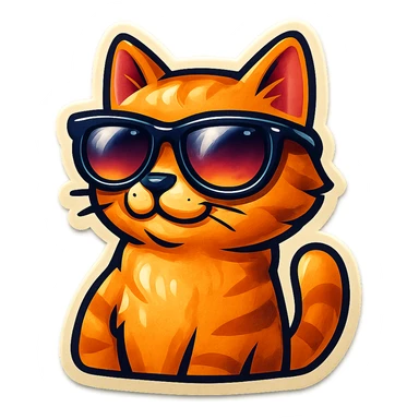 cool cat with oversized sunglasses, sticker style, vibrant and fun sticker